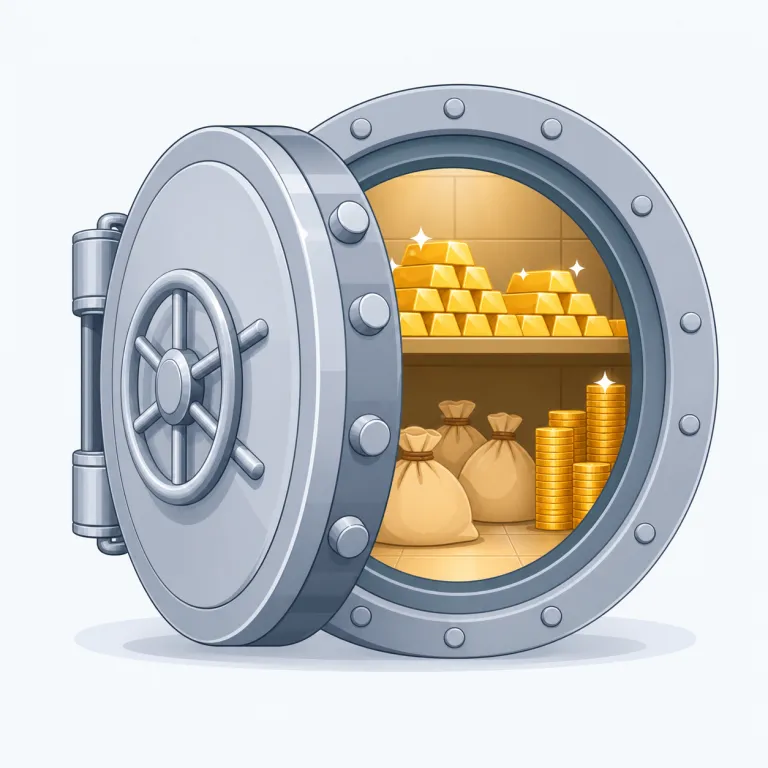 vault（金庫室・名詞）の覚え方イラスト — vault を「金庫室」として覚えるなら、bank vault というまとまりをまず固定しましょう