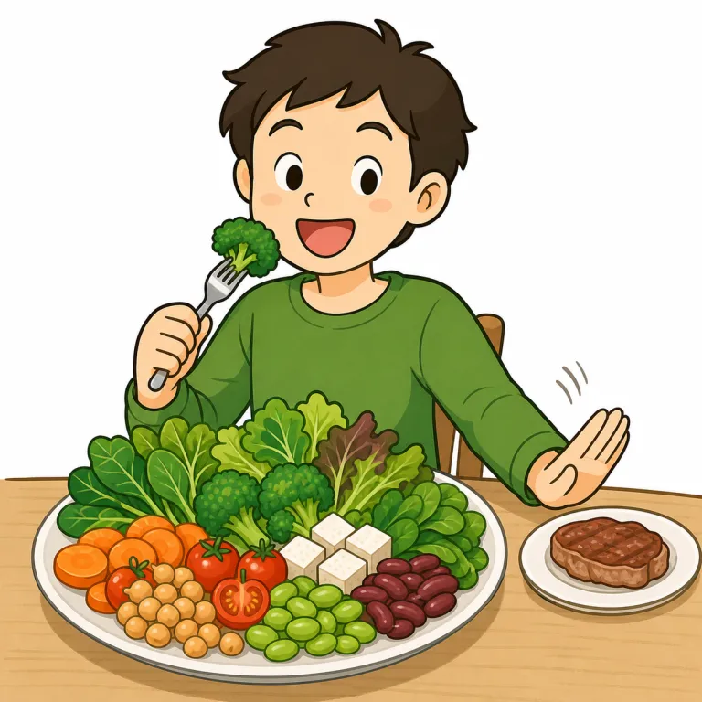 vegetarian（菜食主義の・adjective）の覚え方イラスト