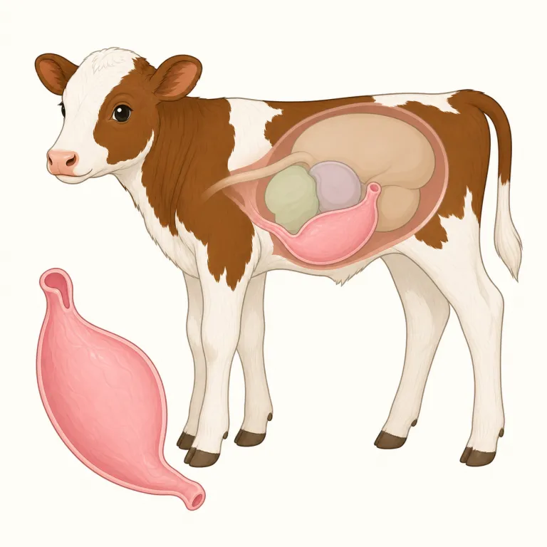 vell（子牛の第四胃・名詞）の覚え方イラスト — vell は日常語ではなく、calf「子牛」や stomach「胃」と一緒に、古い農業・獣医の説明で読む語です