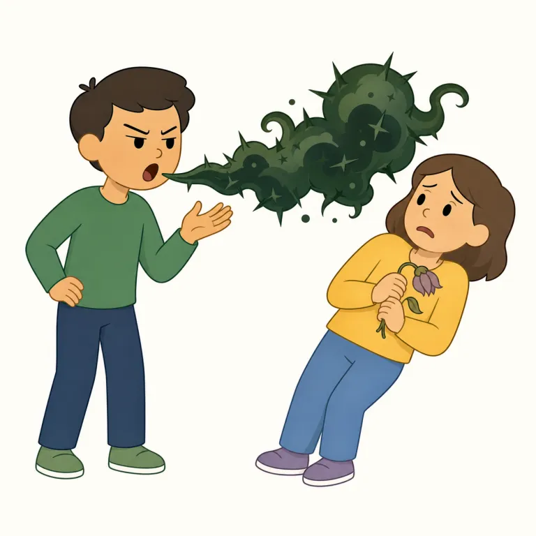 venomous（悪意のある・adjective）の覚え方イラスト