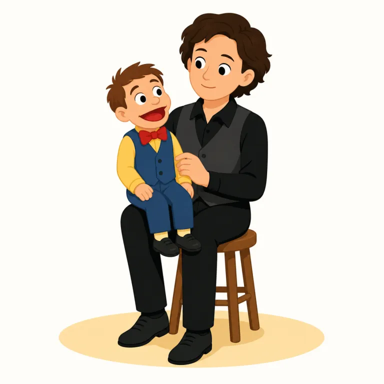 ventriloquist（腹話術師・名詞）の覚え方イラスト — 長く見えますが、まず語尾の -ist で「そのことをする人」と押さえると覚えやすいです