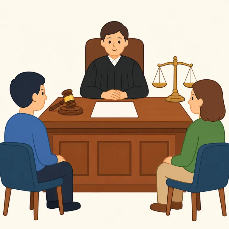 verdict（評決・名詞）の覚え方イラスト — verdict の「評決」は、裁判で陪審や裁判所が有罪・無罪などの結論を正式に示す語として覚えます