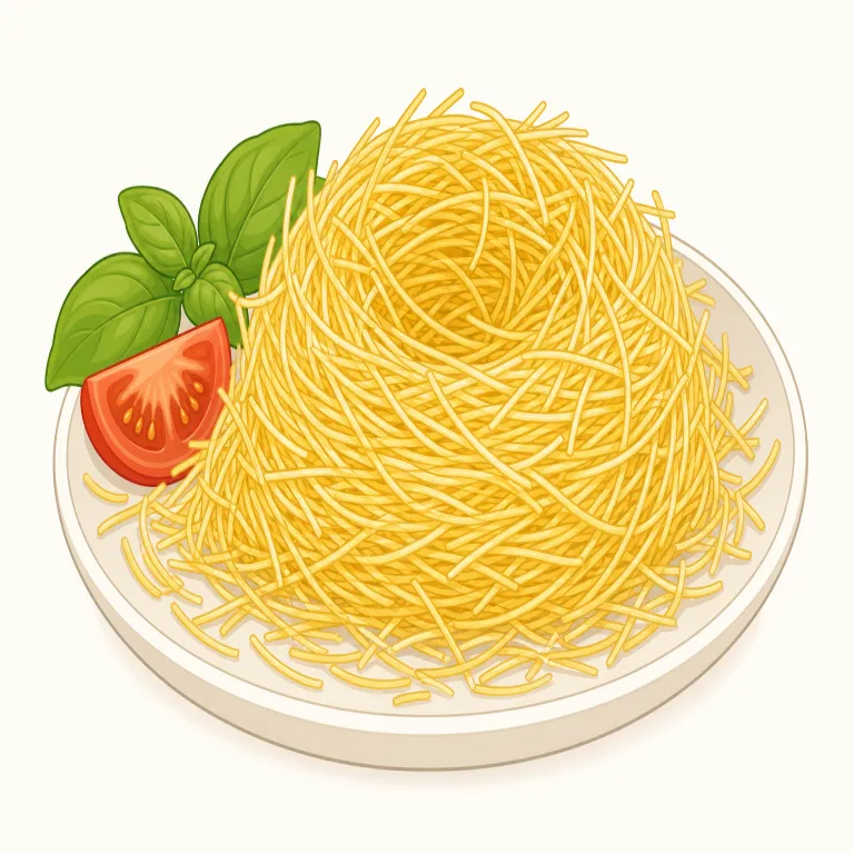 vermicelli（細いパスタ・名詞）の覚え方イラスト — spaghetti を基準にして、vermicelli はそれより細い pasta / noodle と覚えると定着しやすい語です