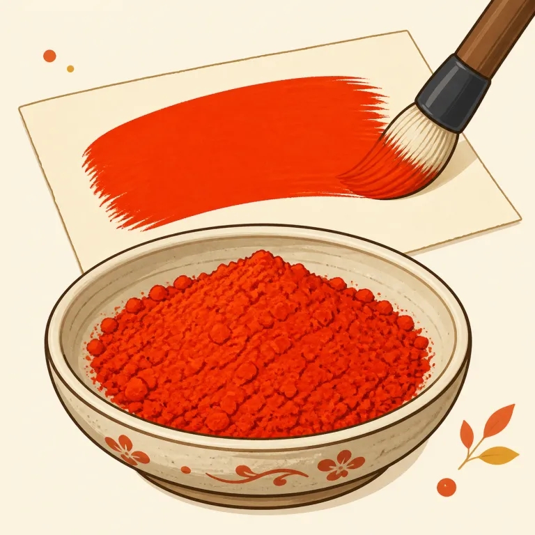 vermilion（朱色・名詞）の覚え方イラスト — まず color 系の語として覚え、red より限定的で、scarlet や crimson と並ぶ「芸術・装飾で名前が付く赤」の一種と整理すると残りやすいです