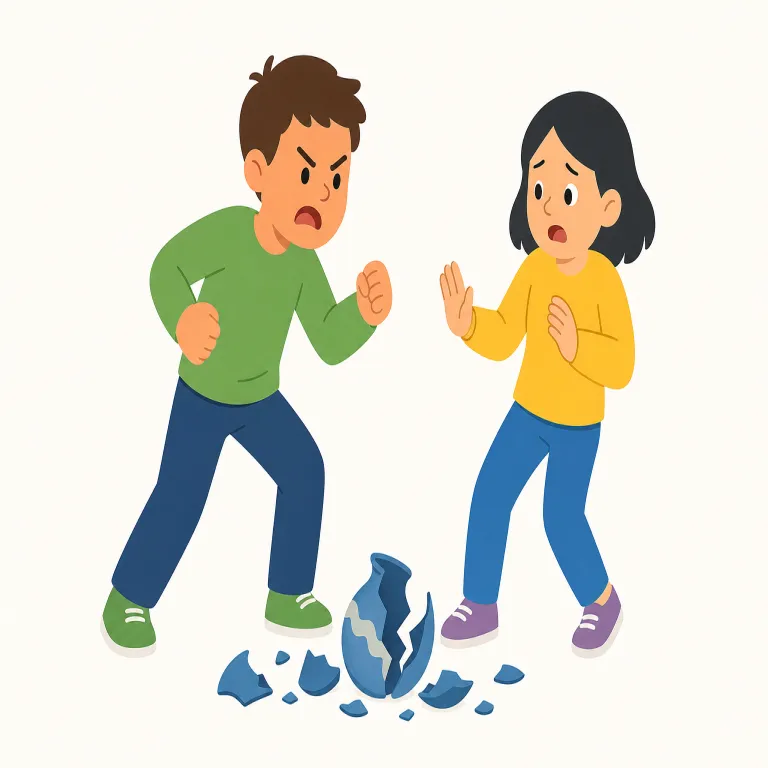 violence（暴力・名詞）の覚え方イラスト — violent（暴力的な）に -ence が付いた名詞形で、「暴力的である状態・行為」と捉えるとよい