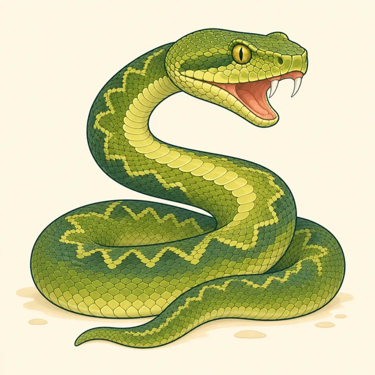 viper（毒蛇・名詞）の覚え方イラスト — snake は最も広い「ヘビ」全般、serpent はやや文語・神話的、cobra は特定の毒蛇名
