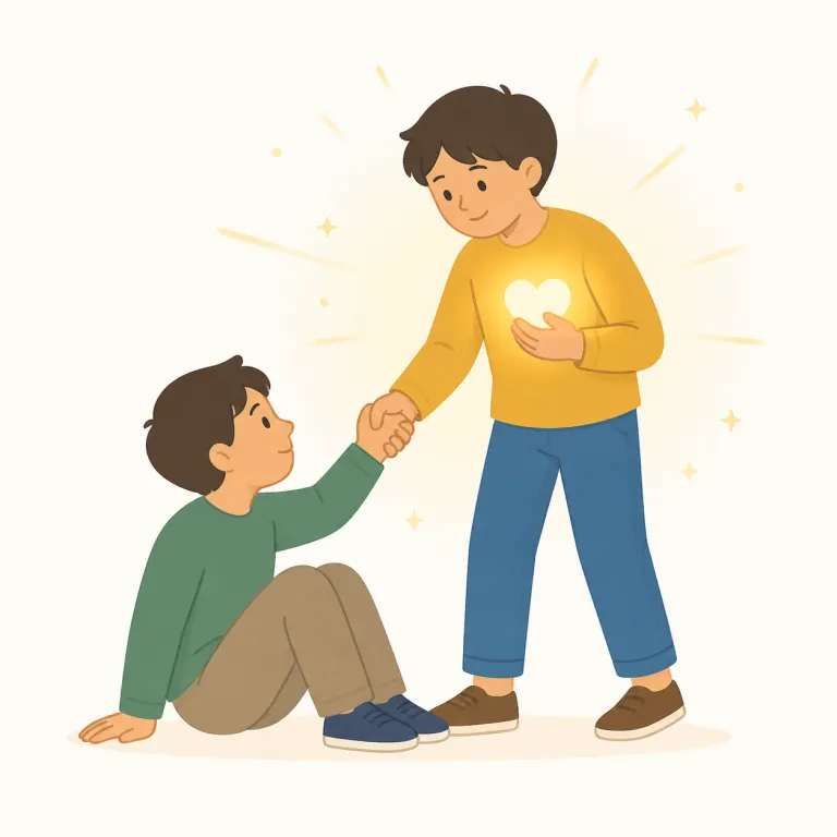 virtue（美徳・名詞）の覚え方イラスト — virtue の「美徳」は、人が持つ moral goodness、つまり正直さ・勇気・忍耐・寛大さなど、道徳的に良い性質をまとめて指す名詞です