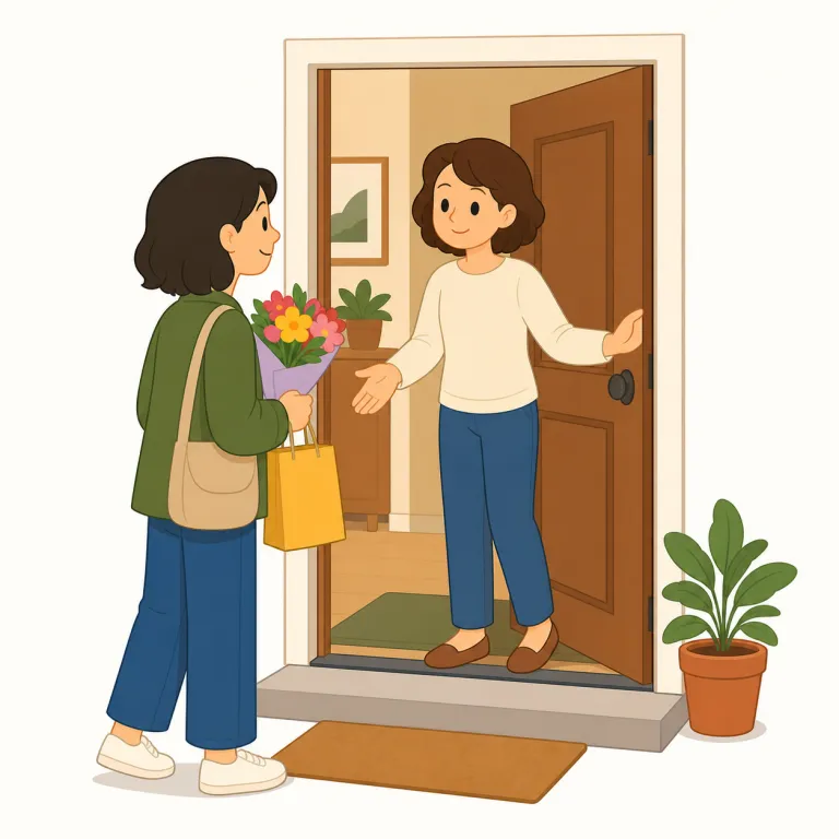 visit（訪問・動詞）の覚え方イラスト — visit は「見に行く」感覚で覚えると定着しやすい語です