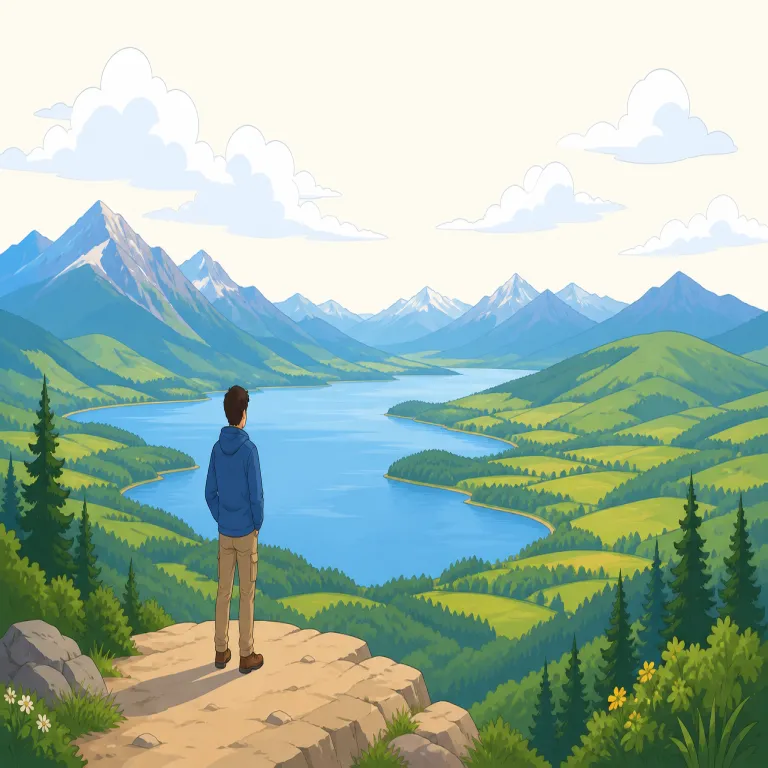 vista（眺め・名詞）の覚え方イラスト — vista は view・vision・visible などの「見える」仲間に入れて覚えると残りやすいです