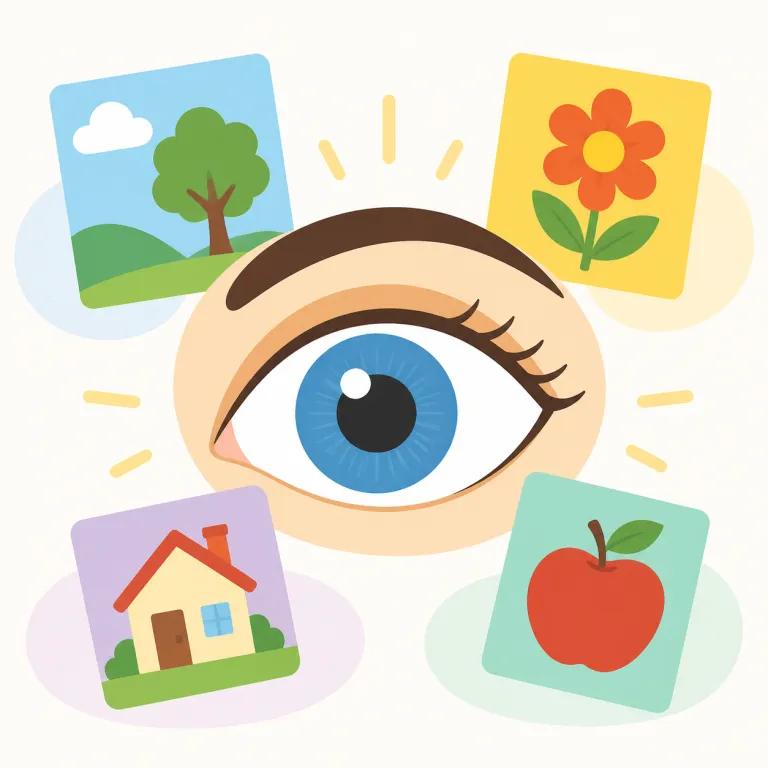 visually（視覚的に・副詞）の覚え方イラスト — visual は「視覚の」、-ly は「その方法で」を表すので、visually は「視覚的に」「目で見える形で」と覚えます