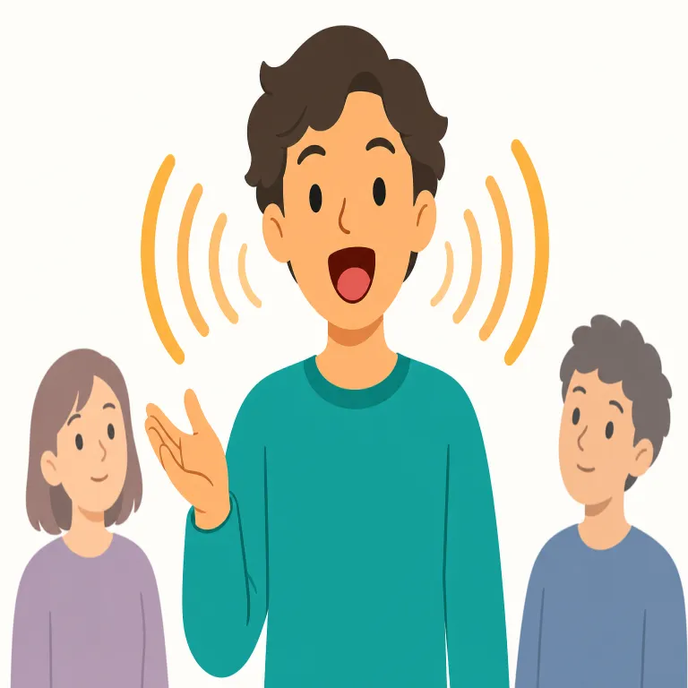 vocal（声の、発声の、歌の・形容詞）の覚え方イラスト — このエントリの vocal は、be vocal about ..