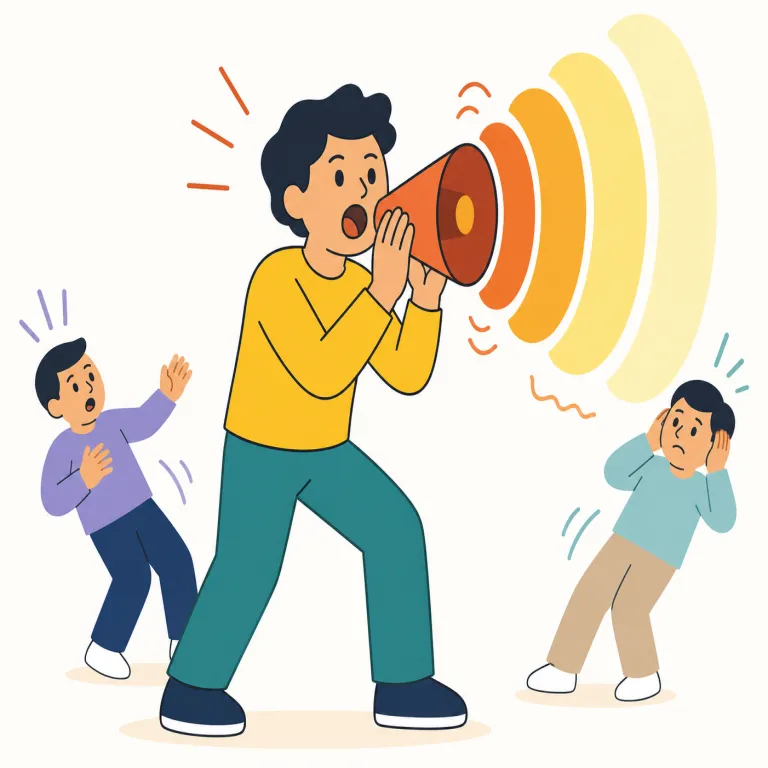 vociferous（声高な、激しく主張する・形容詞）の覚え方イラスト — voc- は voice / vocal と同じ「声」の仲間だと押さえると覚えやすいです