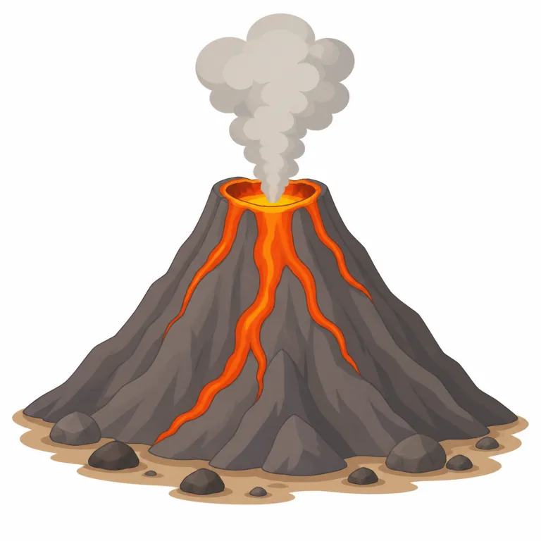 volcano（火山・名詞）の覚え方イラスト — まず volcanic（火山の）とセットで覚えると定着しやすい語です