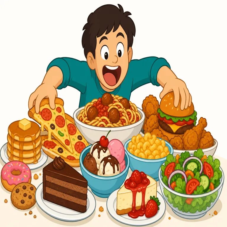 voracious（大食いの・形容詞）の覚え方イラスト — voracious は、まず voracious appetite「旺盛な食欲」で覚えると中心義がつかみやすいです