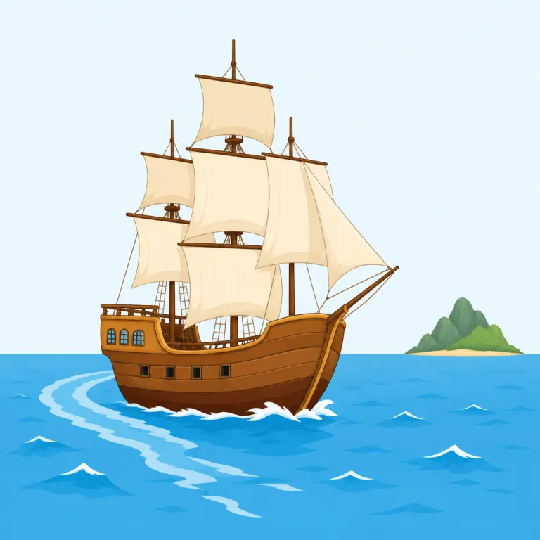 voyage（航海・名詞）の覚え方イラスト — このエントリの voyage は、単なる「船旅」ではなく、遠い海へ出て進む長く大がかりな航海を表す意味として覚えます