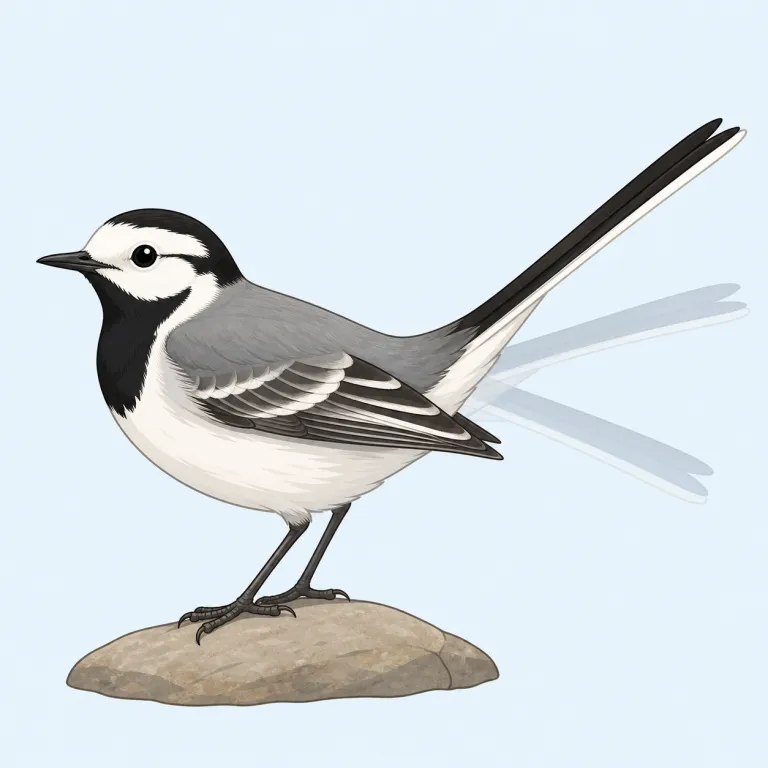 wagtail（セキレイ・名詞）の覚え方イラスト — wagtail は難語に見えて、実質は wag「しっぽを振る」と tail「尾」の足し算として覚えると定着しやすいです