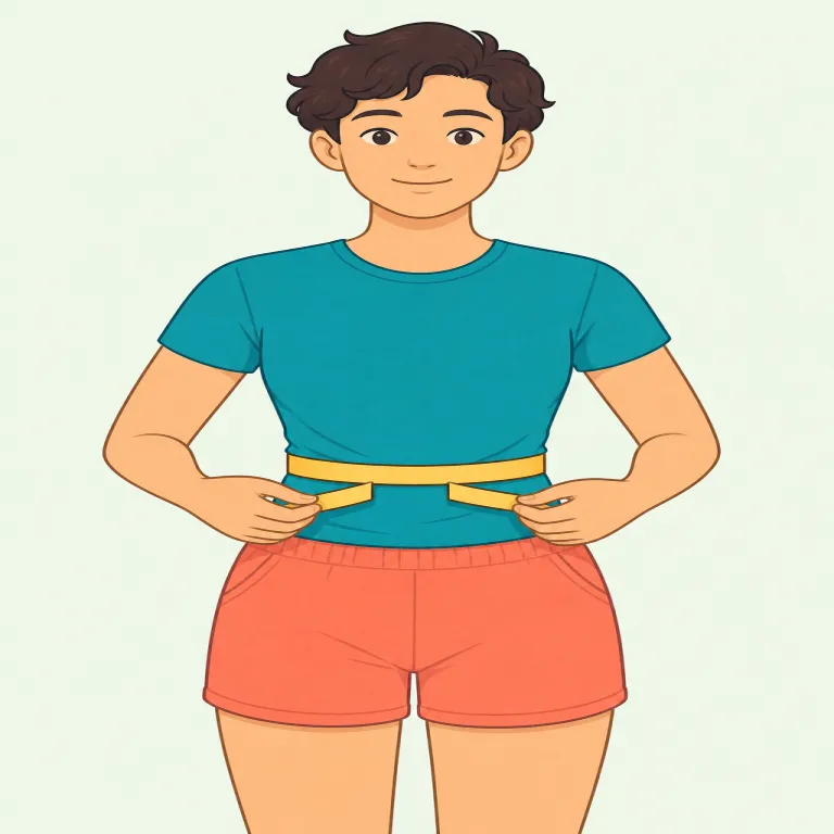 waistline（胴回り、ウエスト部分・名詞）の覚え方イラスト — waistline は waist と line に分けると覚えやすいです