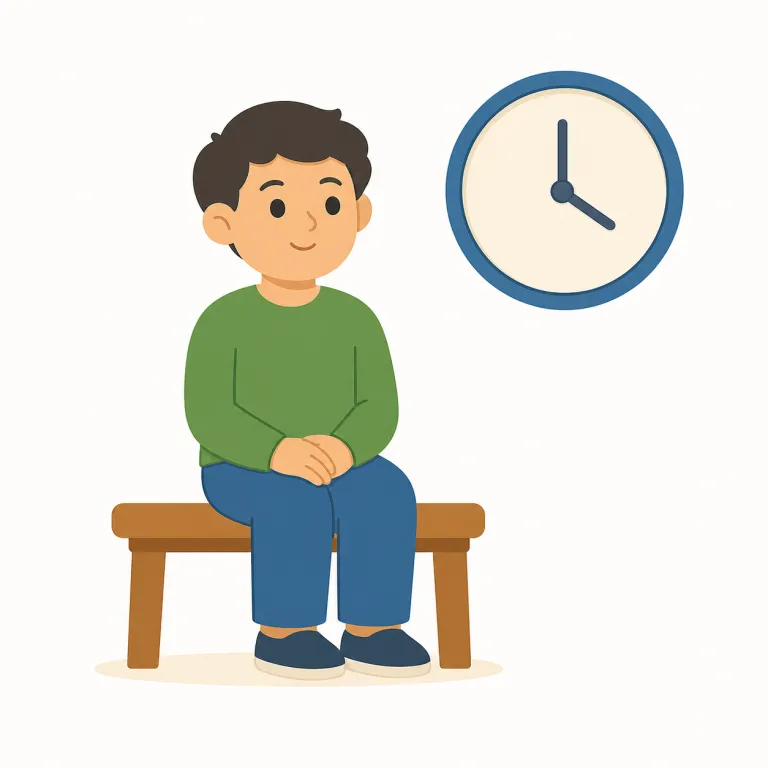 wait（待ってください・動詞）の覚え方イラスト