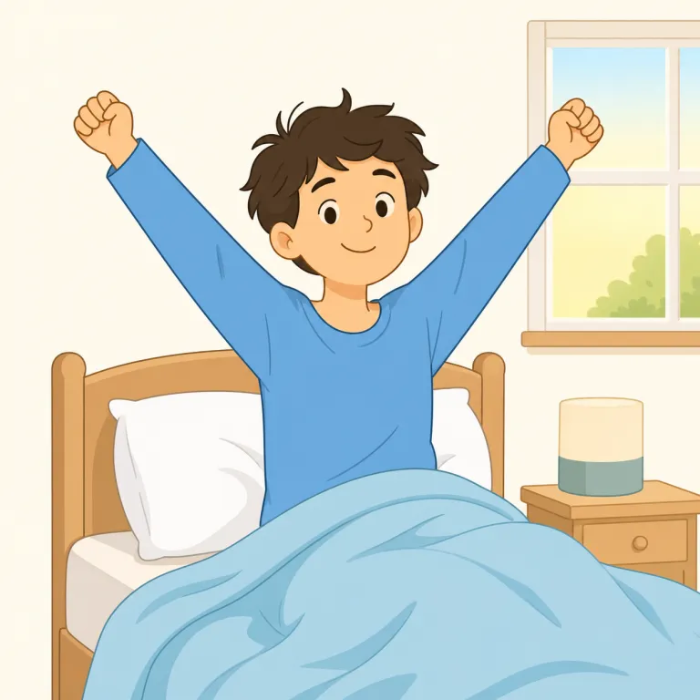 wake up（目を覚ます・句動詞）の覚え方イラスト — wake はまず「起きる・目が覚める」の基本動詞として固定し、up が付くと「意識が上に戻ってくる」感じを足すと覚えやすいです