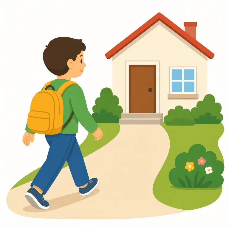 walk to（～まで歩く・句動詞）の覚え方イラスト — 「go to」が移動全般なのに対し、「walk to」は移動手段が“歩く”とはっきり出る形