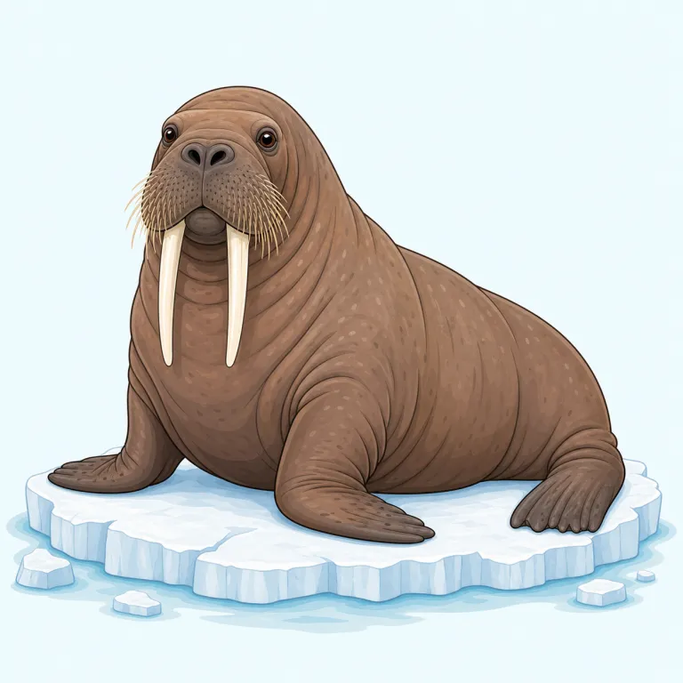walrus（セイウチ・名詞）の覚え方イラスト — walrus は単独で丸暗記するより、"Arctic animal with long tusks" の1枚絵で覚えると残りやすい語です