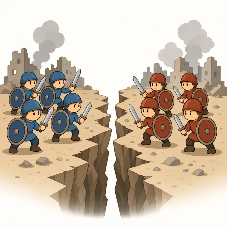 war（戦争・名詞）の覚え方イラスト — war は、国や大きな集団が武力で争う「戦争」を指す大きな語です
