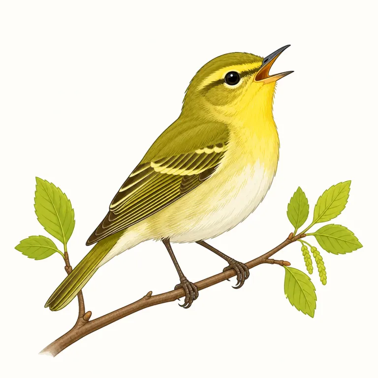 warbler（ムシクイ類・名詞）の覚え方イラスト — warbler は warble「節をつけてさえずる」に -er「〜するもの」が付いた語として見ると覚えやすいです