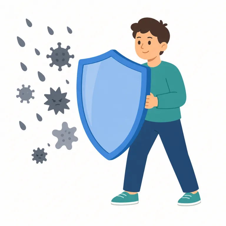 ward off（防ぐ・句動詞）の覚え方イラスト — ward は guard と同じく「守る・見張る」系の語、off は「離しておく」という向きです