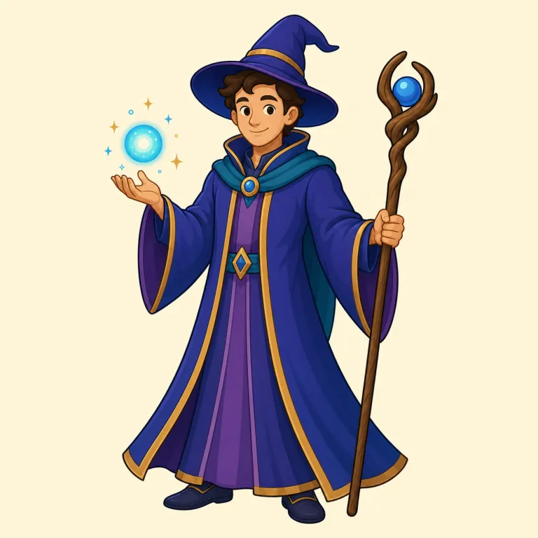 warlock（男の魔法使い・名詞）の覚え方イラスト — wizard を知っているなら、warlock はその「知恵ある魔法使い」寄りではなく、もっと dark・forbidden な力を使う男、という対比で覚えると残りやすい語です