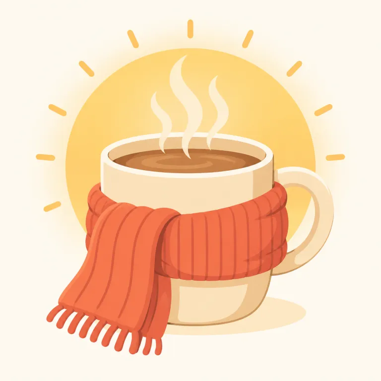warm（暖かい・形容詞）の覚え方イラスト — warm は、温度が高いこと自体より「ほっとできる快適さ」に中心があります
