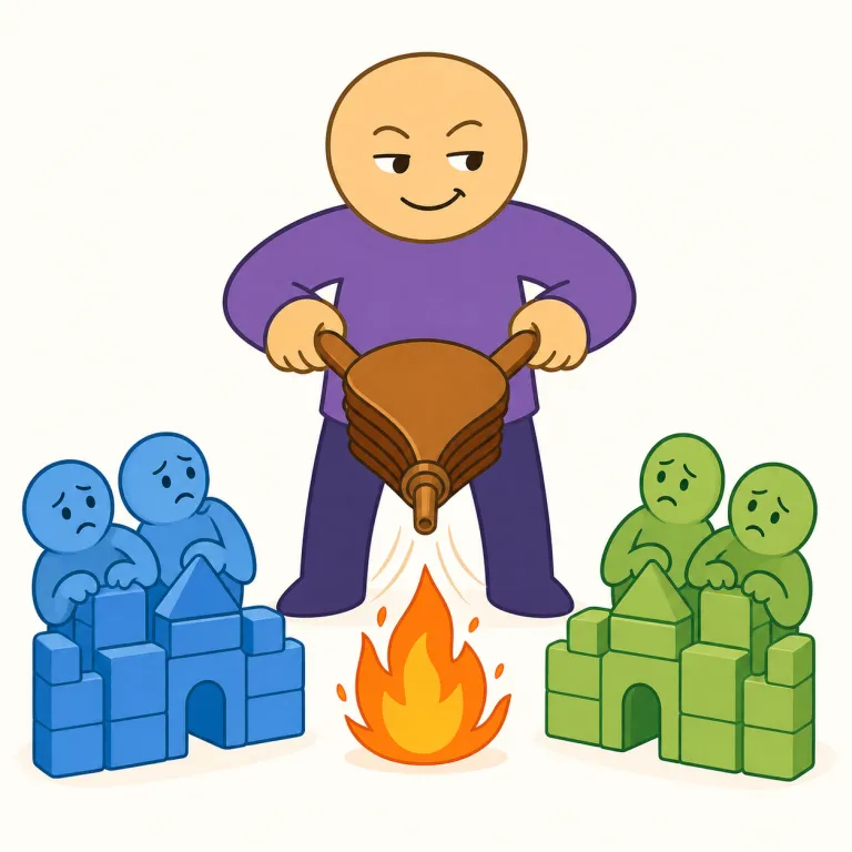 warmonger（戦争屋・名詞）の覚え方イラスト — war が見えた時点で「戦争」系と当たりをつけ、後半の -monger は fishmonger などにもある「〜を商う・売り込む人」の型として覚えると定着しやすい