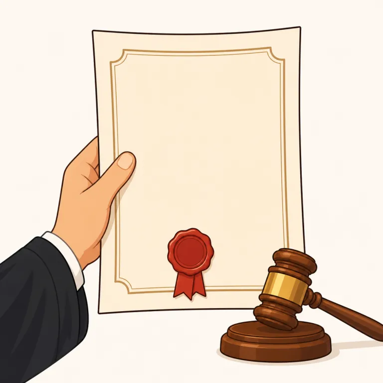 warrant（令状・名詞）の覚え方イラスト — 名詞の warrant は、抽象的な「理由」ではなく、裁判所の印が付いた紙そのものを思い浮かべる