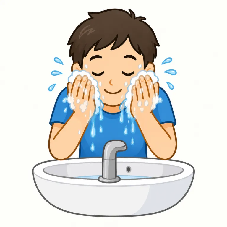 wash up（手や顔を洗う・phrasal_verb）の覚え方イラスト
