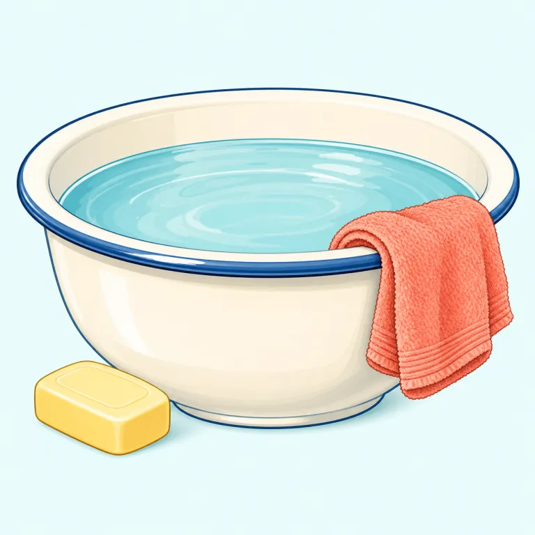 washbowl（洗面器・名詞）の覚え方イラスト — wash「洗う」と bowl「深い器」をそのまま組み合わせた語なので、「洗うためのボウル」と分解すれば覚えやすいです