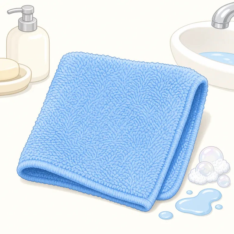 washcloth（洗面用タオル・名詞）の覚え方イラスト — wash + cloth で「洗うための布」と分けると覚えやすい