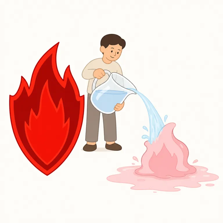 water down（水で薄める・句動詞）の覚え方イラスト — water は「水」、down は強さや濃さが下がるイメージです