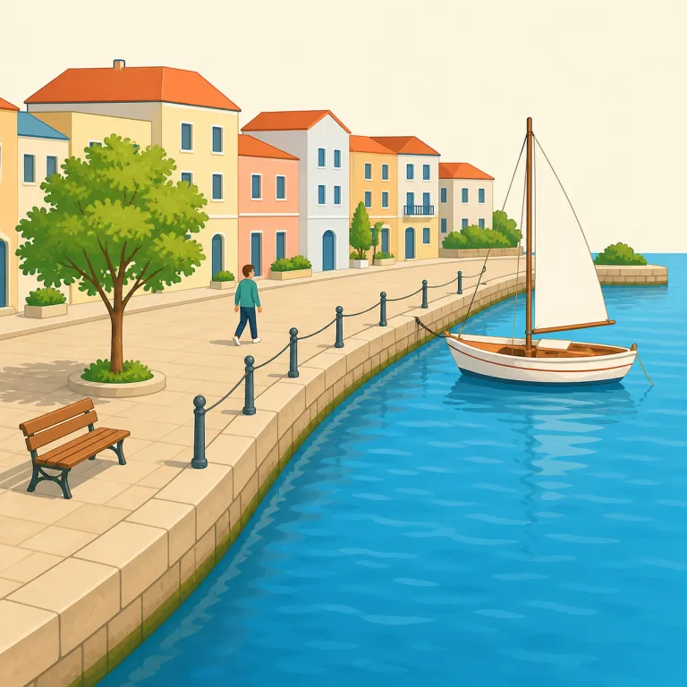 waterfront（海岸通り・名詞）の覚え方イラスト — waterfront は water + front と分けると、「水に向いている前面側」という発想になります