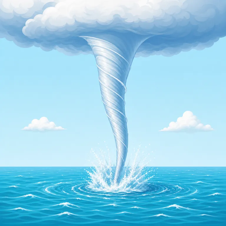 waterspout（水上竜巻・名詞）の覚え方イラスト — water「水」と spout「水が噴き出すもの」を合わせて考えましょう