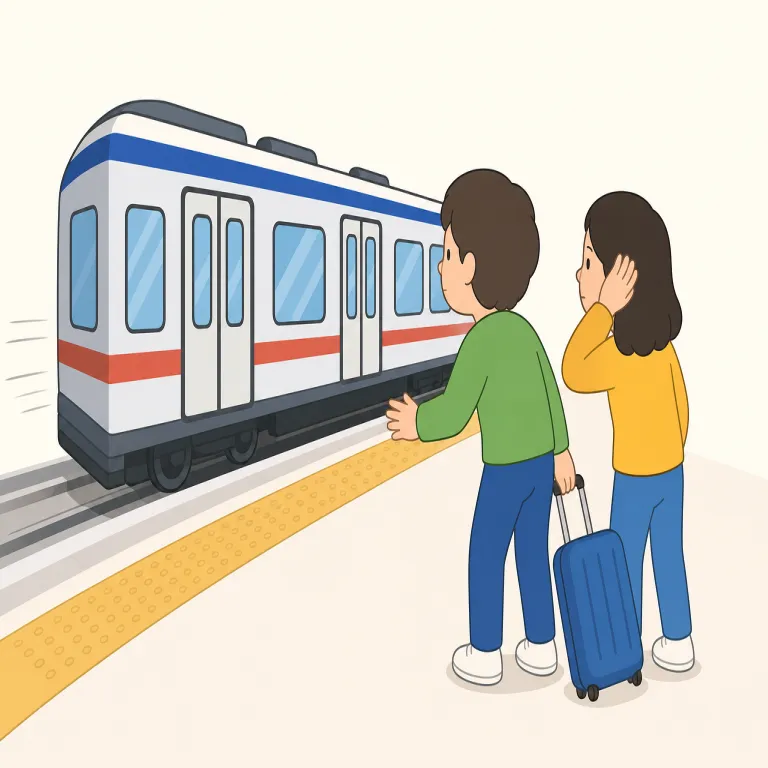 we missed the train（電車に乗り遅れた・イディオム）の覚え方イラスト — miss は「恋しく思う」より先に、「逃す・取りそこなう」で覚えるとこの表現がまとまります
