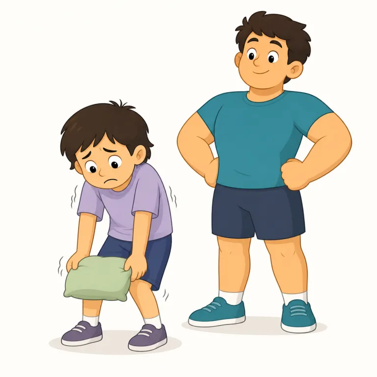 weakling（弱虫・名詞）の覚え方イラスト — weak が分かれば核はすぐ見える語です