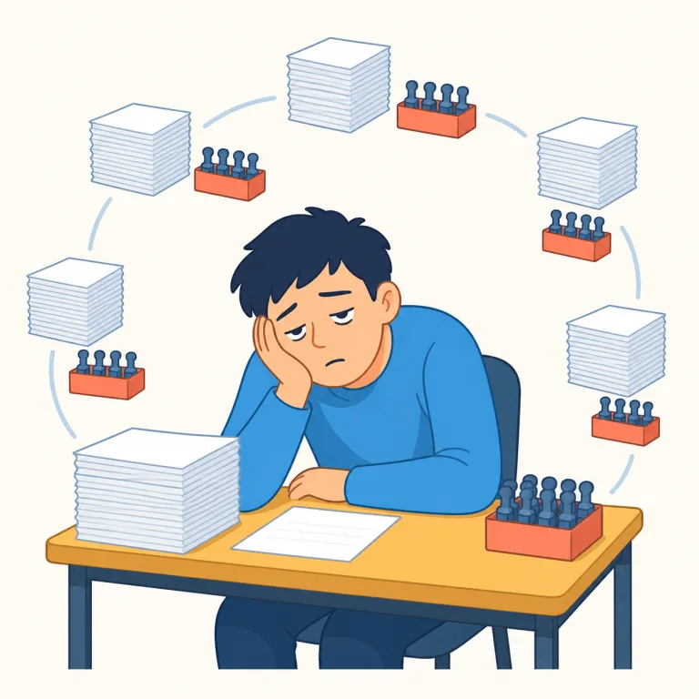 wearying（疲れさせる、うんざりさせる・形容詞）の覚え方イラスト — weary を知っていれば、その -ing 形で「疲れさせる側」とつかめる