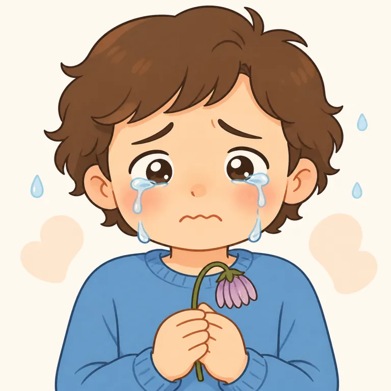 weepy（涙もろい・形容詞）の覚え方イラスト — まず基本動詞 weep「泣く」を知っていると覚えやすいです