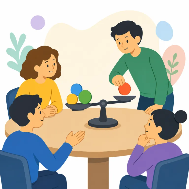 weigh in on（意見を述べる・句動詞）の覚え方イラスト — weigh は「重さを量る」