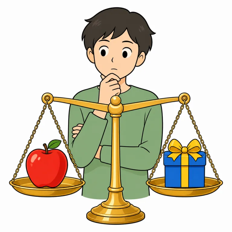 weigh（比較検討する・verb）の覚え方イラスト