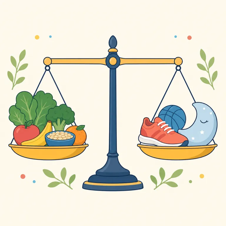 well-balanced（均衡の取れた・形容詞）の覚え方イラスト — well「十分に」＋balanced「釣り合った」と分解し、天秤の両側がきれいに水平になった姿を思い浮かべると覚えやすい語です