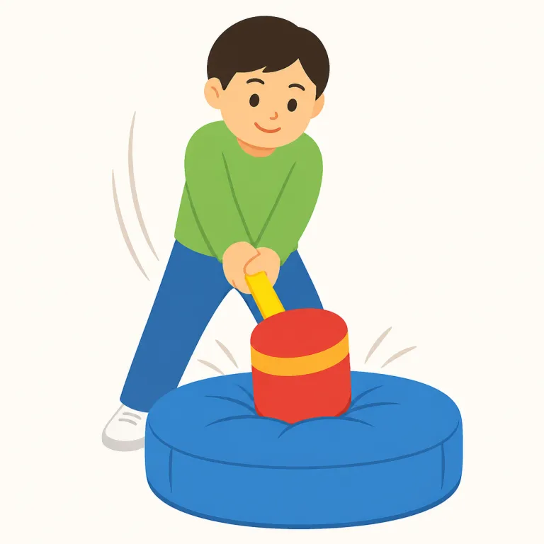 whack（たたく・動詞）の覚え方イラスト — 基本は hit のくだけた強打版だと置くと覚えやすい