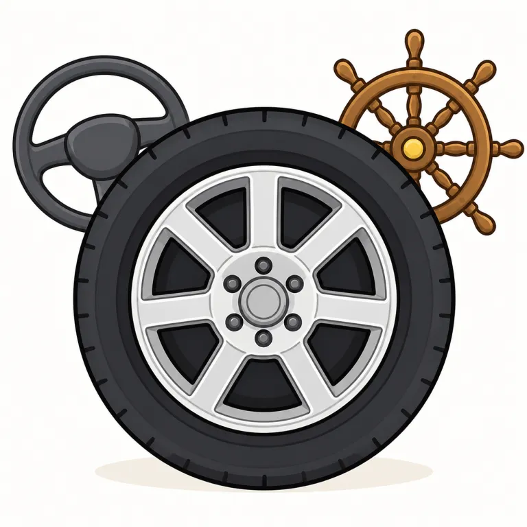 wheel（車輪、ハンドル、舵輪・名詞）の覚え方イラスト — wheel は「回る丸い部品」が中心イメージ