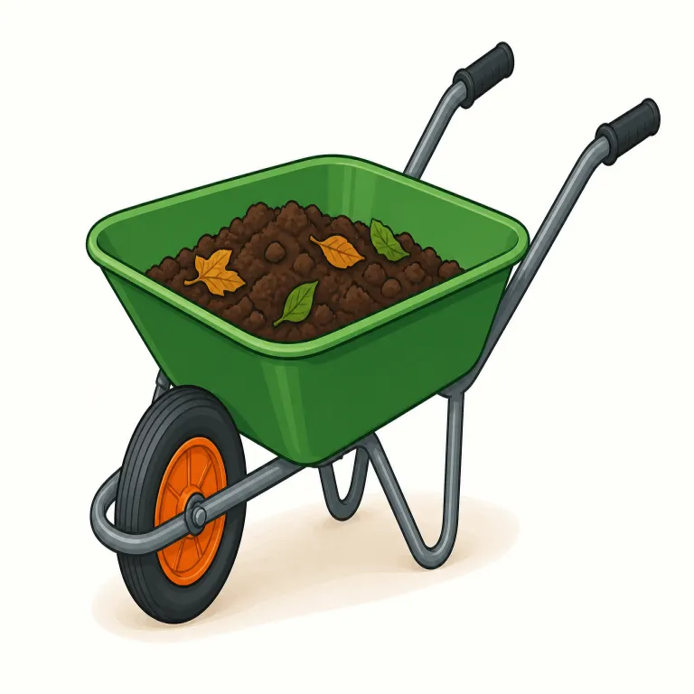 wheelbarrow（手押し車・名詞）の覚え方イラスト — wheel が見えたら、まず「車輪つきの何か」を想像すると入りやすい単語です