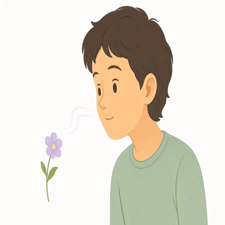 whiff（かすかな匂い・名詞）の覚え方イラスト — whiff は「強くはないけれど、ふっと鼻に入る一瞬の気配」で覚えるとよい