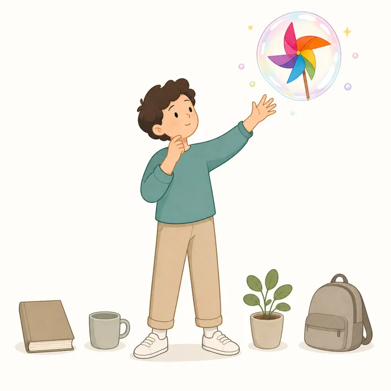 whim（気まぐれ・名詞）の覚え方イラスト — まずセットで on a whim（ふとした気まぐれで）を覚えると定着しやすい語です